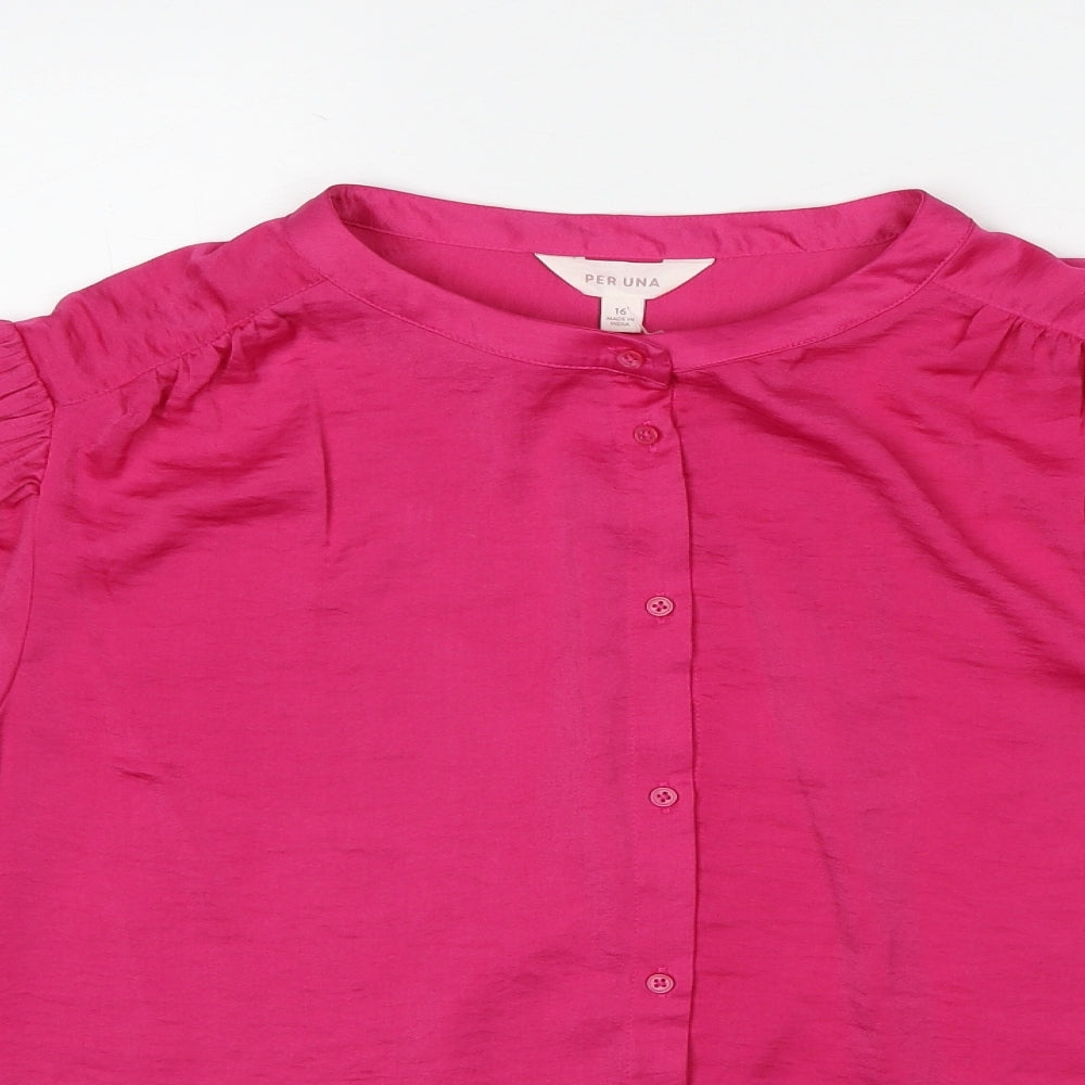 Womens UK Size 16 Per Una Pink Basic Button-Up