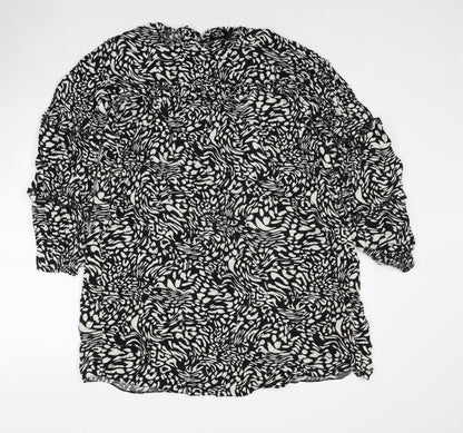 Very Womens Black Geometric Viscose A-Line Size 14 Round Neck Button