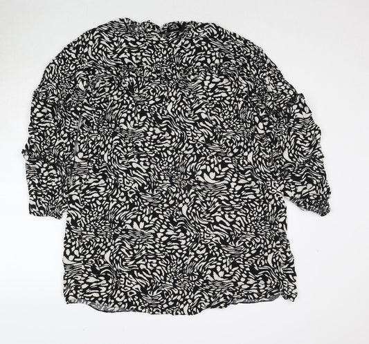 Very Womens Black Geometric Viscose A-Line Size 14 Round Neck Button