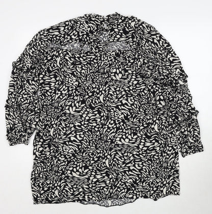 Very Womens Black Geometric Viscose A-Line Size 14 Round Neck Button
