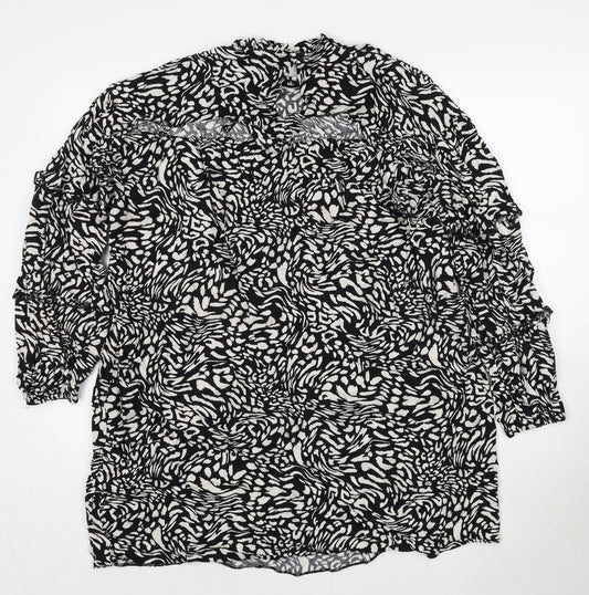 Very Womens Black Geometric Viscose A-Line Size 14 Round Neck Button