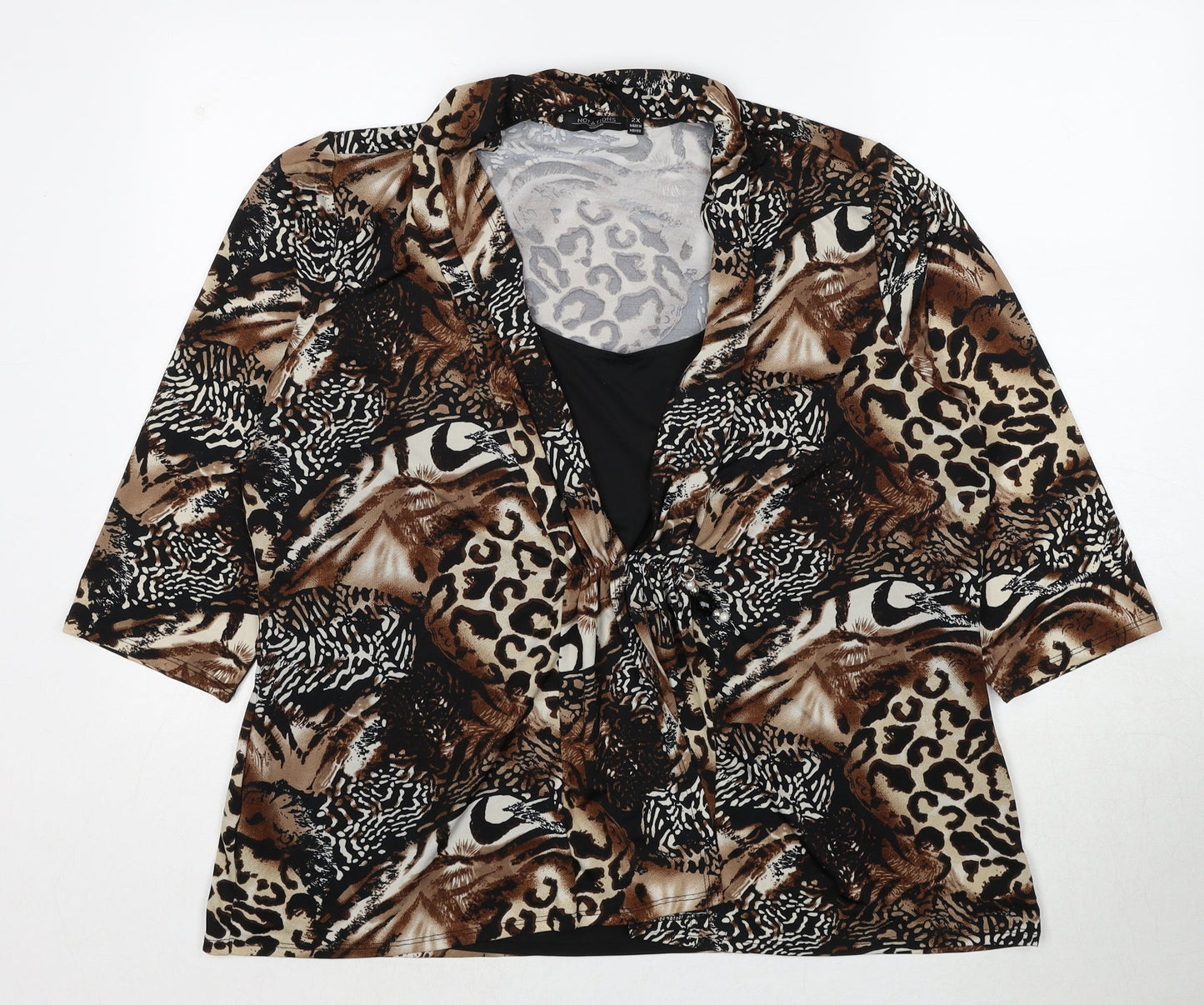 Womens UK Size 2XL Notations Brown Basic Blouse
