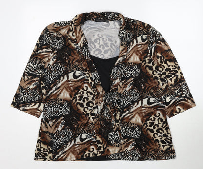 Womens UK Size 2XL Notations Brown Basic Blouse