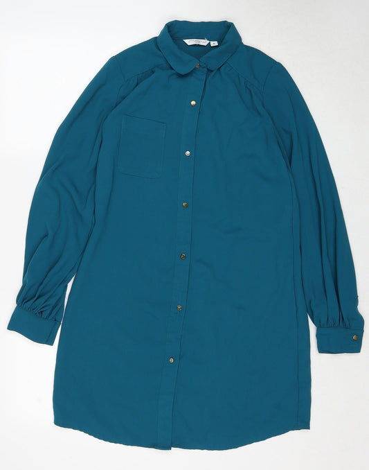New Look Womens Blue Polyester Shirt Dress Size 8 Collared Button