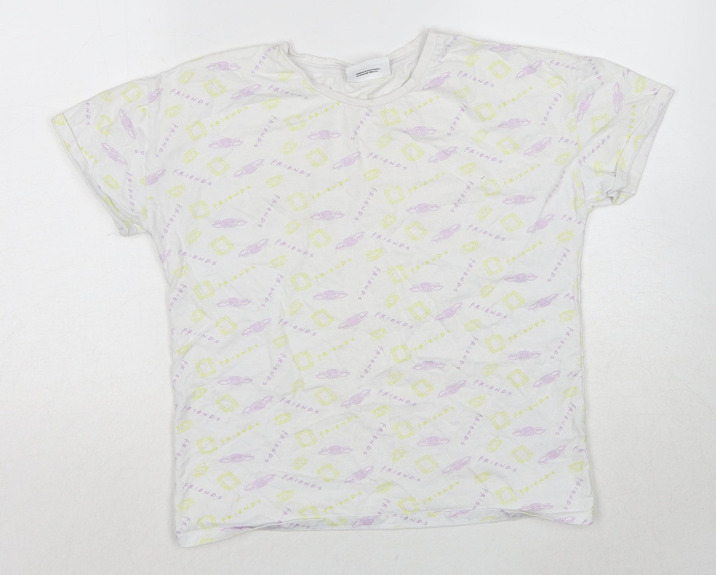 Friends Girls White Geometric Cotton Pullover T-Shirt Size 12-13 Years Round Neck Pullover