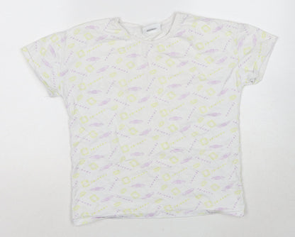 Friends Girls White Geometric Cotton Pullover T-Shirt Size 12-13 Years Round Neck Pullover