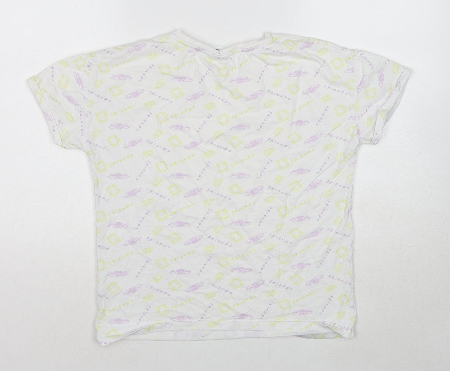 Friends Girls White Geometric Cotton Pullover T-Shirt Size 12-13 Years Round Neck Pullover