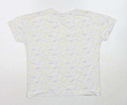 Friends Girls White Geometric Cotton Pullover T-Shirt Size 12-13 Years Round Neck Pullover