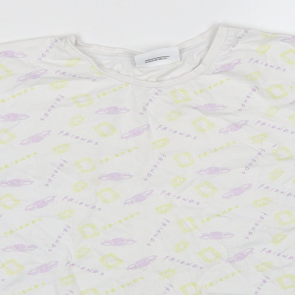 Friends Girls White Geometric Cotton Pullover T-Shirt Size 12-13 Years Round Neck Pullover