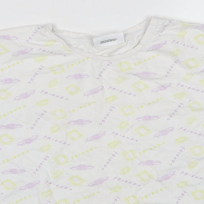 Friends Girls White Geometric Cotton Pullover T-Shirt Size 12-13 Years Round Neck Pullover