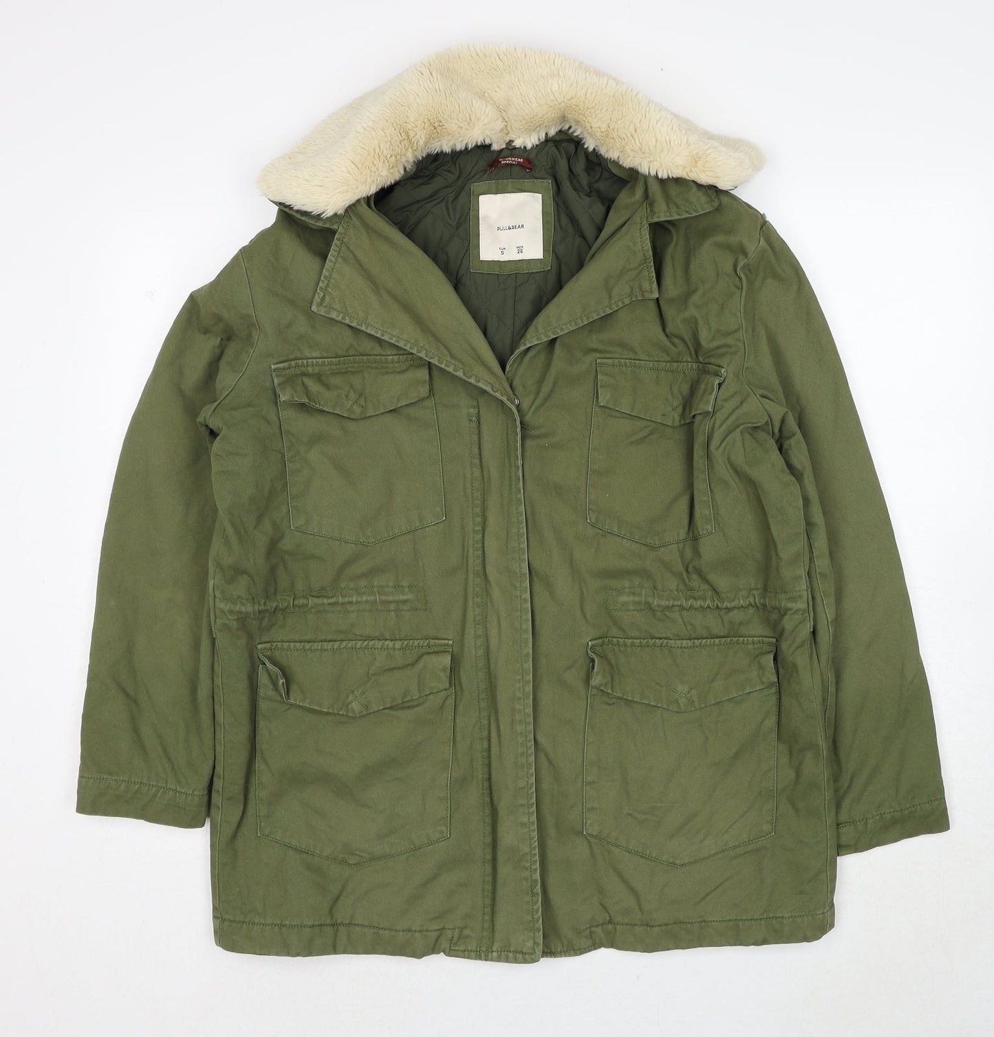 Pull&Bear Womens Green Jacket Size S Zip - Badges Detail
