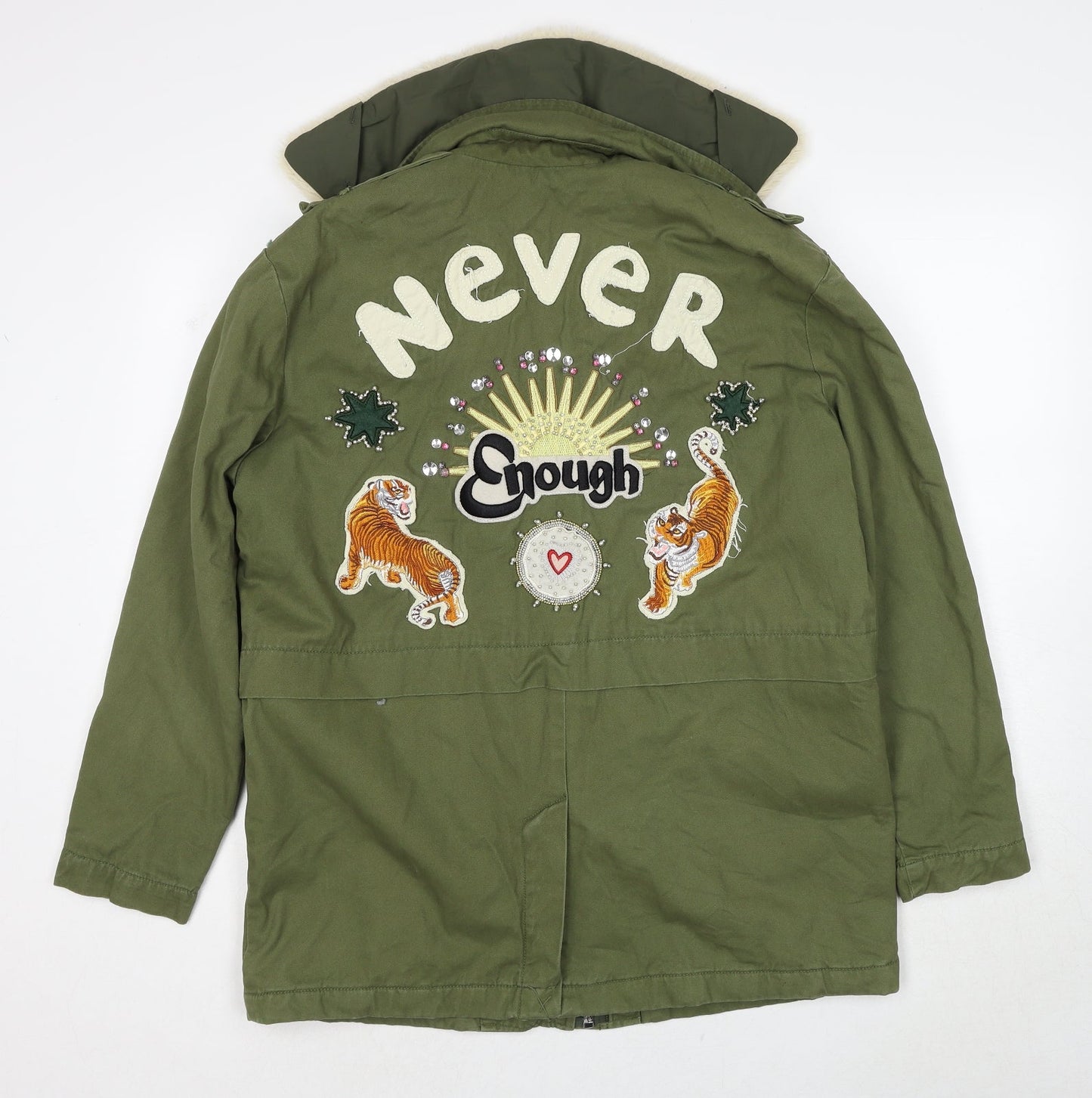 Pull&Bear Womens Green Jacket Size S Zip - Badges Detail