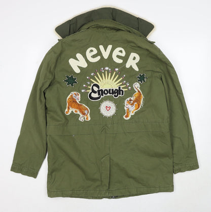 Pull&Bear Womens Green Jacket Size S Zip - Badges Detail