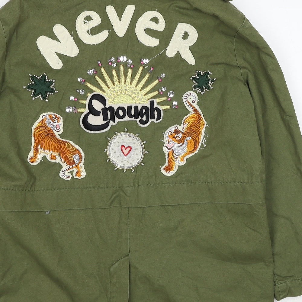 Pull&Bear Womens Green Jacket Size S Zip - Badges Detail