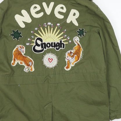 Pull&Bear Womens Green Jacket Size S Zip - Badges Detail