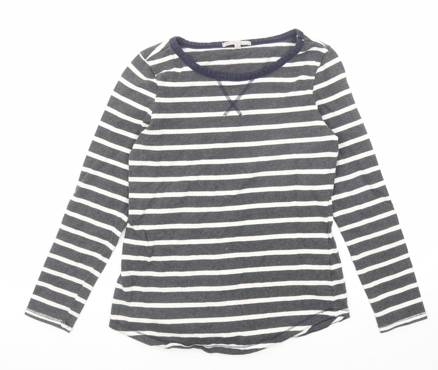 Gap Womens Grey Round Neck Striped Cotton Pullover Jumper Size S