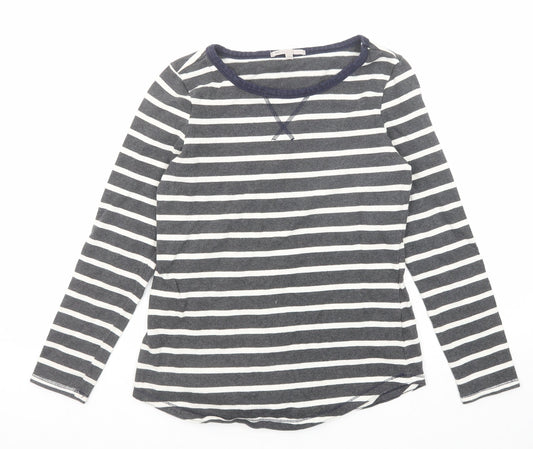 Gap Womens Grey Round Neck Striped Cotton Pullover Jumper Size S