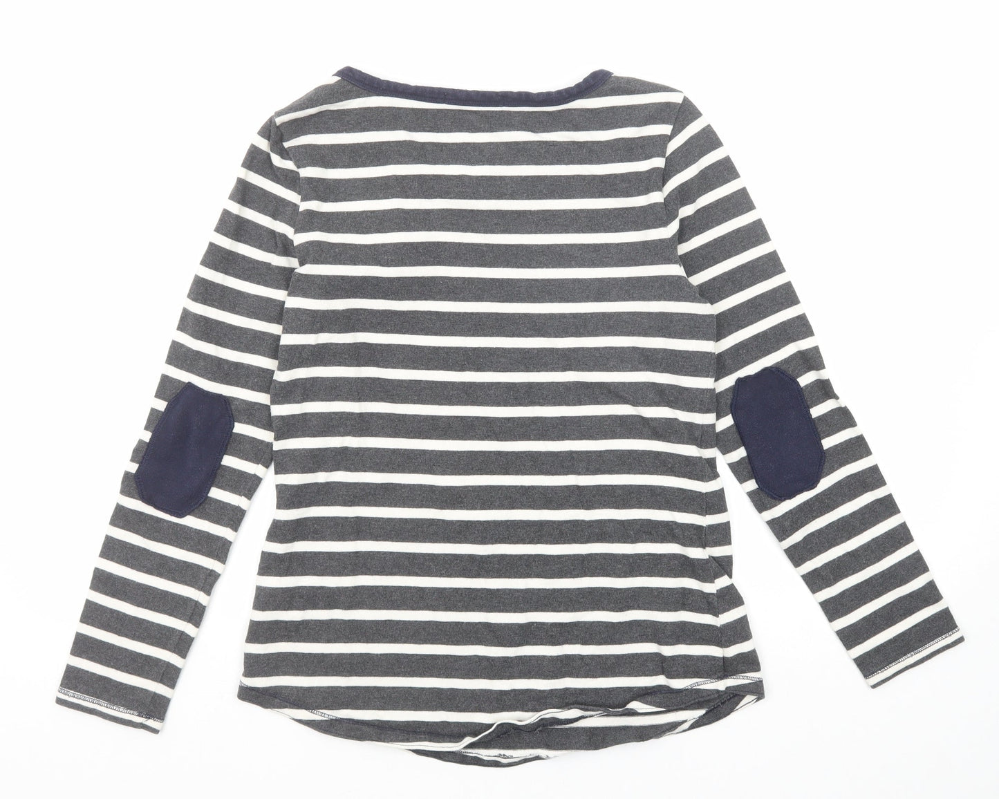 Gap Womens Grey Round Neck Striped Cotton Pullover Jumper Size S