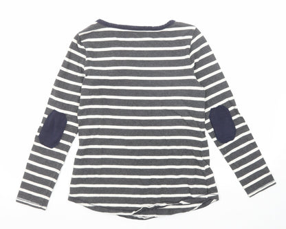 Gap Womens Grey Round Neck Striped Cotton Pullover Jumper Size S