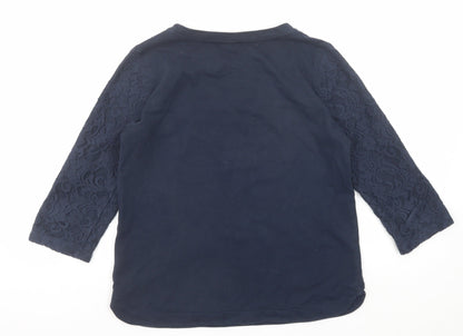 Lands' End Womens Blue Cotton Basic T-Shirt Size XS Round Neck - Lace Sleeve