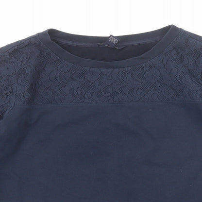 Lands' End Womens Blue Cotton Basic T-Shirt Size XS Round Neck - Lace Sleeve