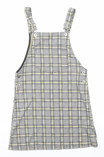 Divided by H&M Womens Multicoloured Plaid Cotton Pinafore/Dungaree Dress Size 8 Square Neck Buckle