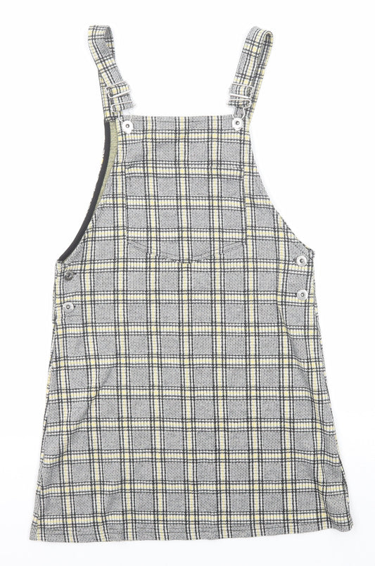 Divided by H&M Womens Multicoloured Plaid Cotton Pinafore/Dungaree Dress Size 8 Square Neck Buckle