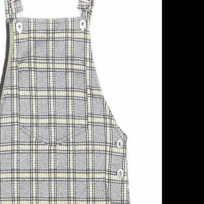 Divided by H&M Womens Multicoloured Plaid Cotton Pinafore/Dungaree Dress Size 8 Square Neck Buckle