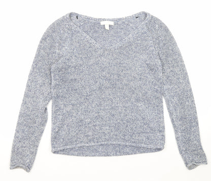 H&M Womens Blue V-Neck Acrylic Pullover Jumper Size XS