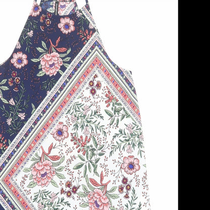 Stradivarius Womens Blue Floral Polyester Tank Dress Size S Round Neck Pullover