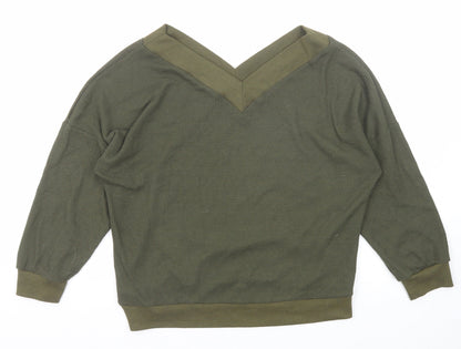 Yidarton Womens Green V-Neck Cotton Pullover Jumper Size L