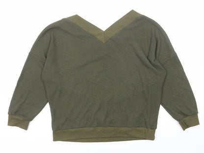 Yidarton Womens Green V-Neck Cotton Pullover Jumper Size L