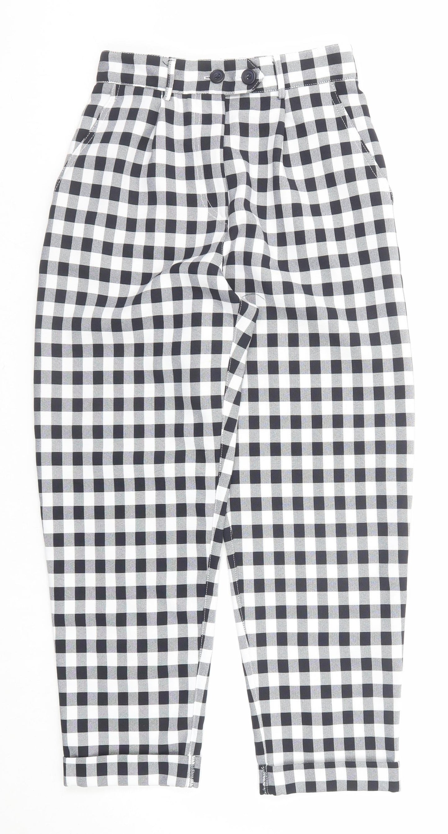 Topshop Womens Black Check Polyester Chino Trousers Size 6 Regular Zip