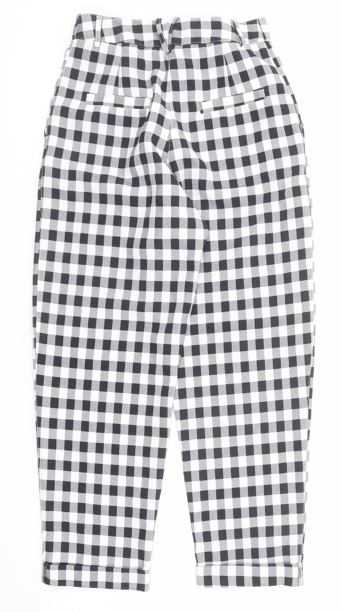 Topshop Womens Black Check Polyester Chino Trousers Size 6 Regular Zip