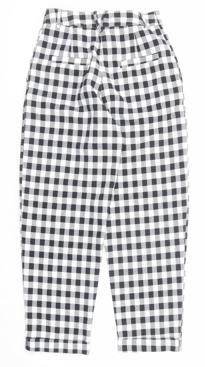 Topshop Womens Black Check Polyester Chino Trousers Size 6 Regular Zip