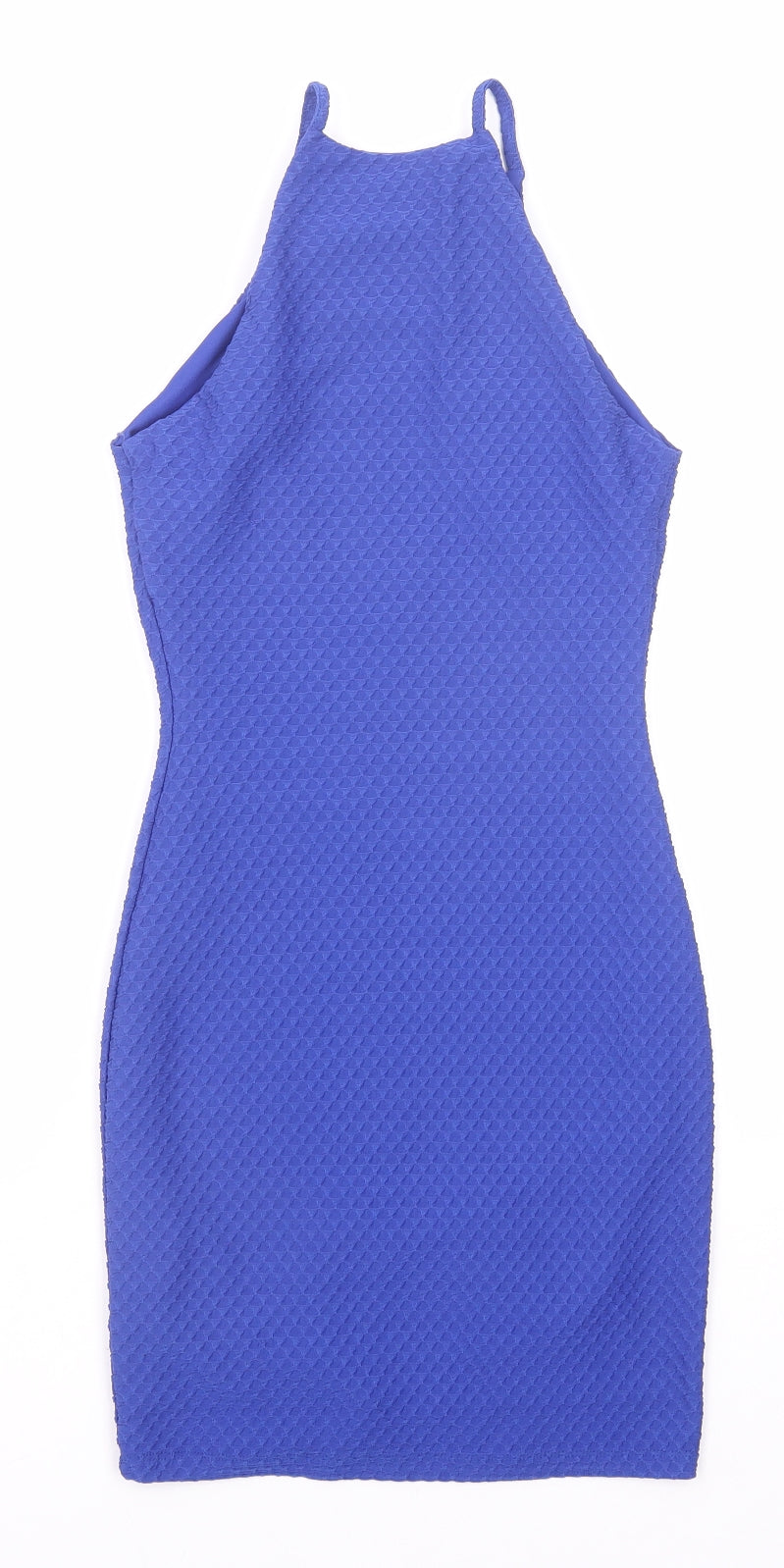 Miss Selfridge Womens Blue Geometric Polyester Bodycon Size 4 Round Neck Pullover