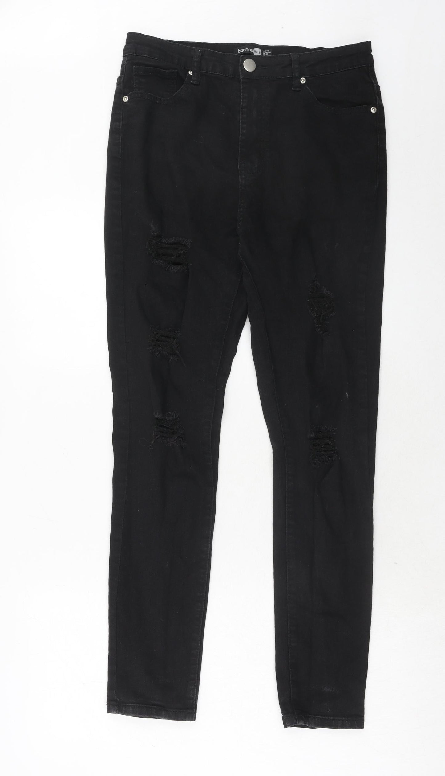 Boohoo Womens Black Cotton Skinny Jeans Size 12 Regular Zip