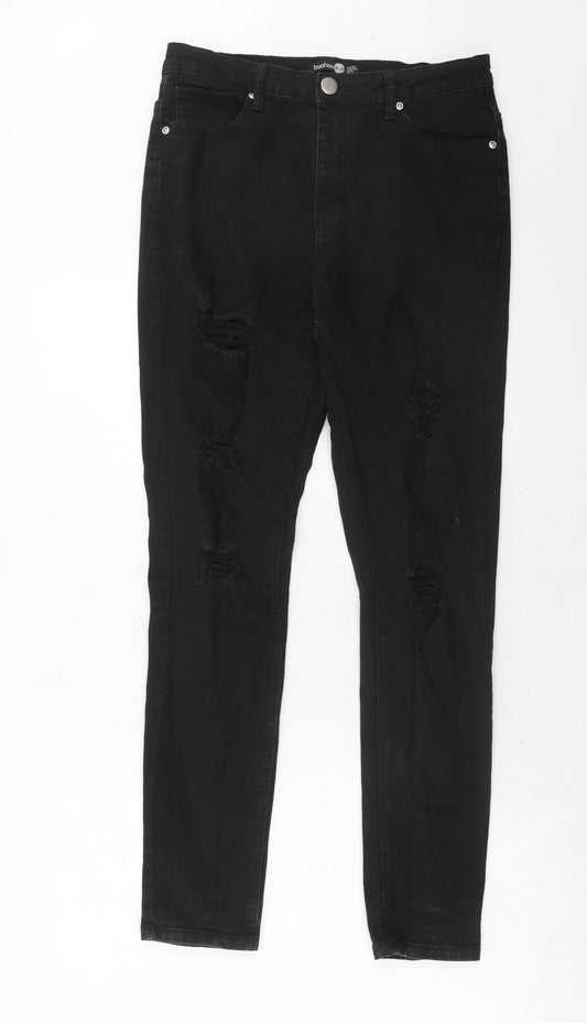 Boohoo Womens Black Cotton Skinny Jeans Size 12 Regular Zip