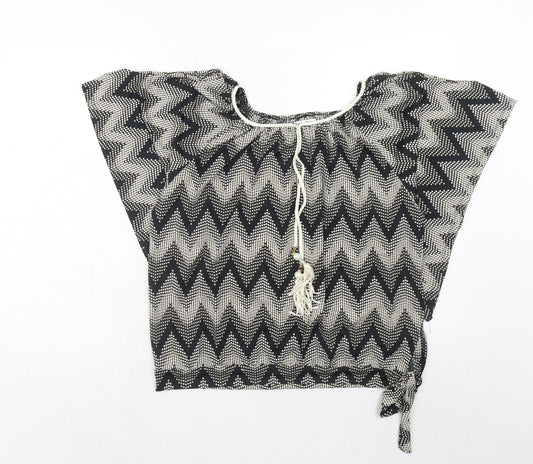 Blue vanilla Womens Black Geometric Polyester Basic Blouse Size S Round Neck