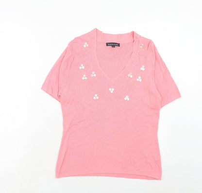 Laura Scott Womens Pink V-Neck Viscose Pullover Jumper Size M