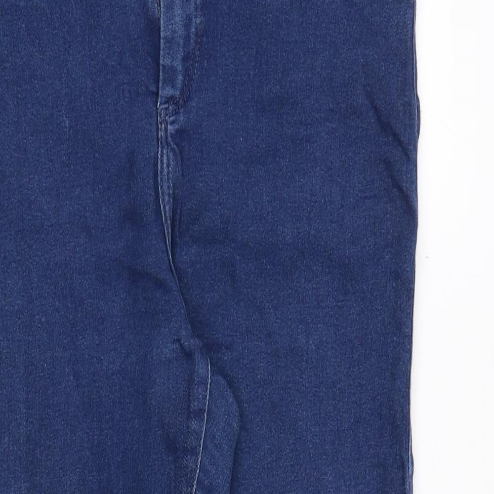 Topshop Womens Blue Cotton Skinny Jeans Size 32 in Regular Zip - Frayed Hem