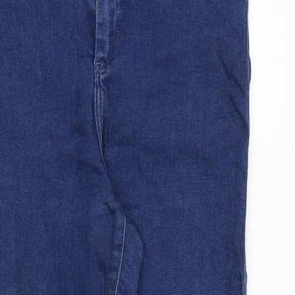 Topshop Womens Blue Cotton Skinny Jeans Size 32 in Regular Zip - Frayed Hem
