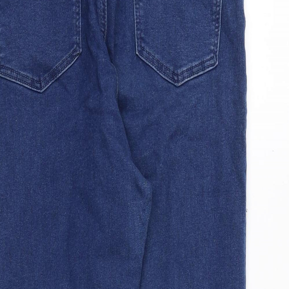 Topshop Womens Blue Cotton Skinny Jeans Size 32 in Regular Zip - Frayed Hem