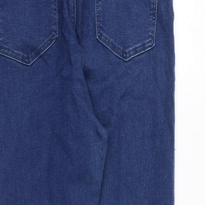 Topshop Womens Blue Cotton Skinny Jeans Size 32 in Regular Zip - Frayed Hem