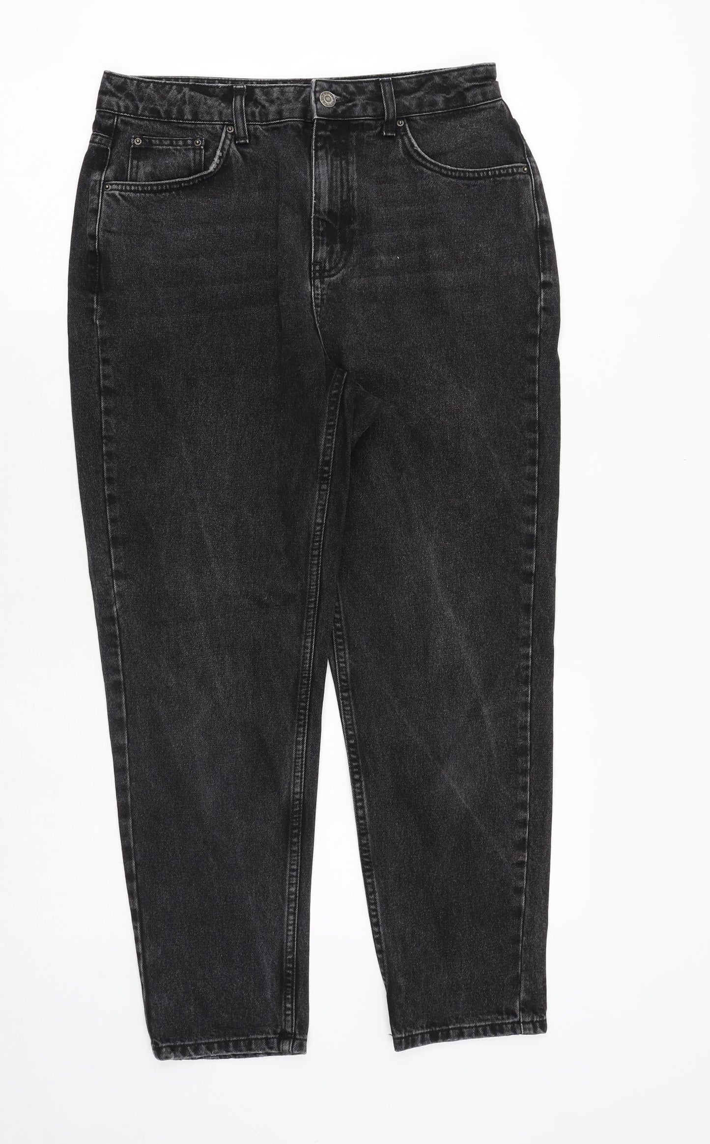 Topshop Womens Black Cotton Tapered Jeans Size 30 in Regular Zip
