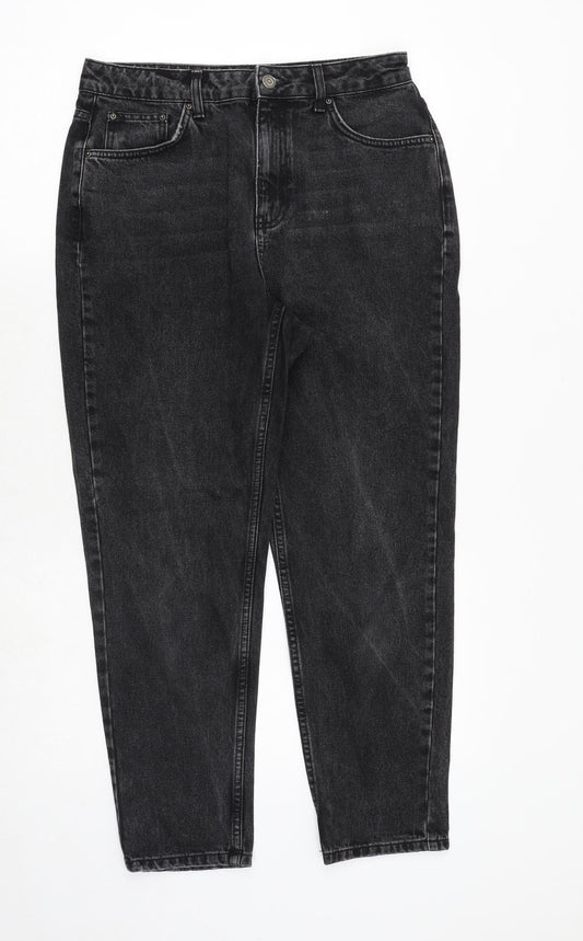 Topshop Womens Black Cotton Tapered Jeans Size 30 in Regular Zip