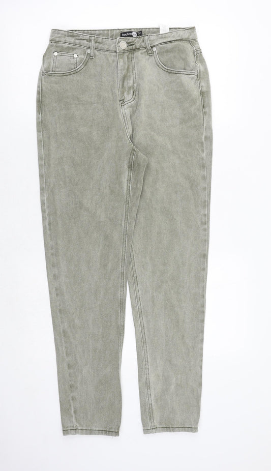 Boohoo Womens Green Cotton Skinny Jeans Size 10 Regular Zip
