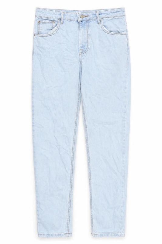 Front view of ASOS women’s blue cotton skinny jeans, size UK 31, in regular zip