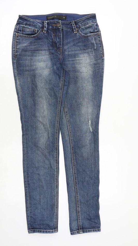 NEXT Womens Blue Cotton Capri Jeans Size 6 Regular Zip