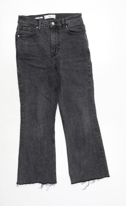 Mango Womens Grey Cotton Bootcut Jeans Size 8 Regular Zip - Frayed Hem